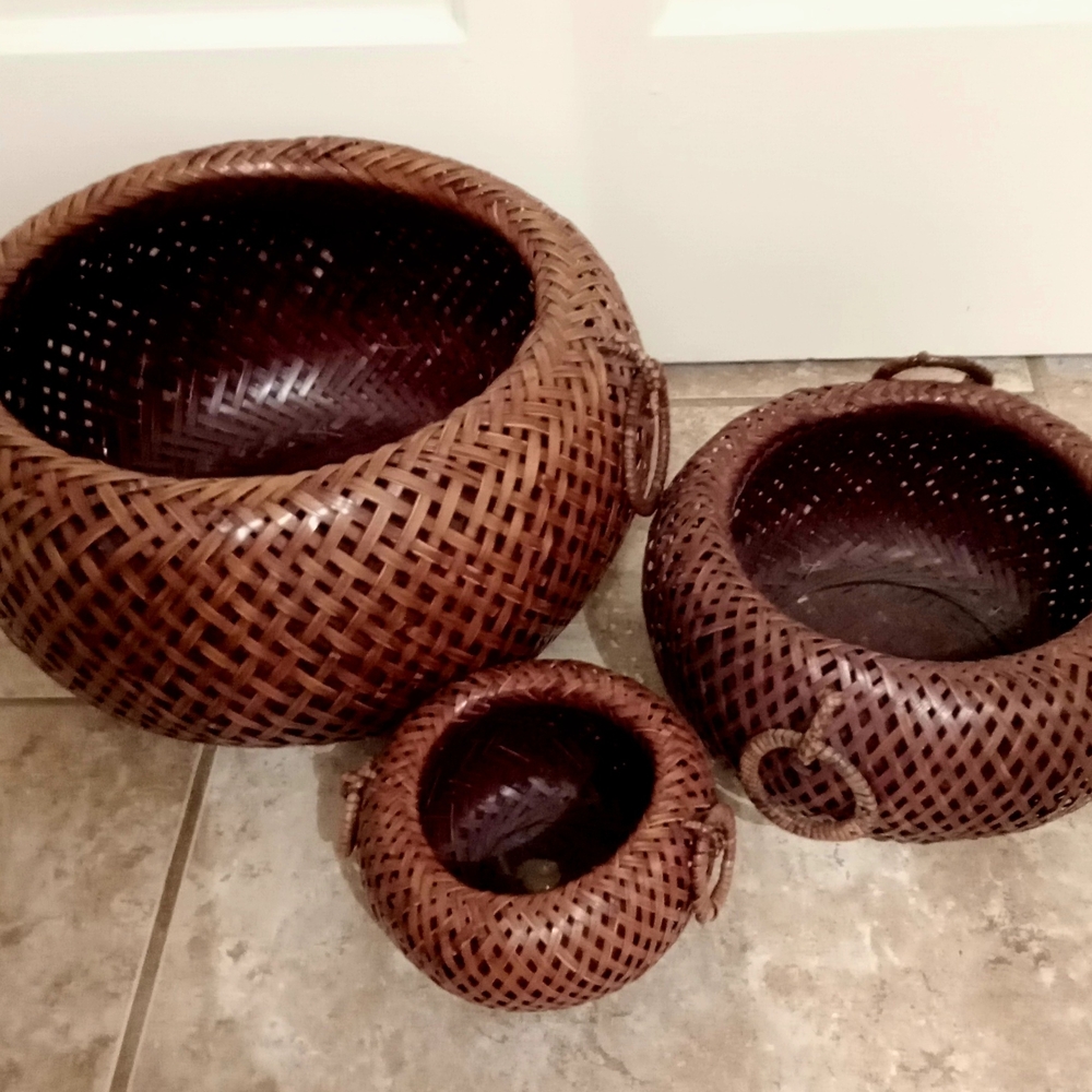 Handcrafted Brown Woven Basket Set